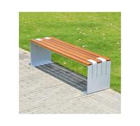 YHxFlux Banc d'extérieur en acier inoxydable avec assise en bois - Banc carré pour parc, cour, terrasse, jardin (taille L)