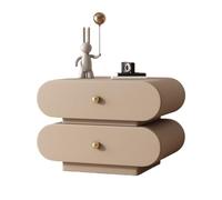 YHxFlux Chambre de Nuit Double Drawer Khaki Wooden Bedside Table Bedroom Simple Storage Home Cabinet Table de lit(Grand)