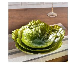 YHxFlux Lot de 3 bols décoratifs de style nordique moderne en forme de fleur en verre de cristal nacré blanc simple rangement collation grande capacité pour décoration d'intérieur (vert)