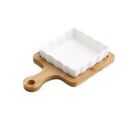 YHxFlux Plat de lasagne Plaque de cuisson en céramique, plaque domestique for fromage et riz cuit à la maison avec tapis bois, poignée anti-brûlure pour Four(400ml)