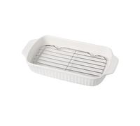 YHxFlux Plat de lasagne Poêle à gril en céramique domestique avec filet de vidange d'huile, cuisson Double oreille, poêle riz cuit haute valeur, peut être four vapeur pour Four(Blanc)