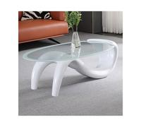 YHxFlux Table Basse Moderne Table Basse Ovale en Verre Trempé, L35.4 Pouces d'Appoint Centre de Canapé Thé for Salon, Décor Bureau à Domicile, Assemblage Facile pour Chambre à Coucher(Blanc)
