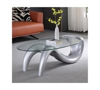 YHxFlux Table Basse Moderne Table Basse Ovale en Verre Trempé, L35.4 Pouces d'Appoint Centre de Canapé Thé for Salon, Décor Bureau à Domicile, Assemblage Facile pour Chambre à Coucher(Silver)