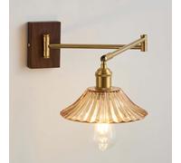 YHYAI Applique Murale pivotante réglable d'intérieur Style Vintage, culot E27 doré, Bras Long avec Abat-Jour en Verre en Forme d'entonnoir, Lampe de Chevet idéale pour la Chambre ou Le Bureau.