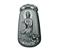 YHYQiFei Pendentif amulette en jade naturelle néphrite quan yin sculptée à la main porte-bonheur porte-bonheur Feng Shui chinois, 2.4 - 3 inch, Jade d'Hétien, Jade d'Héti