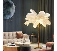 YHYYU Lampadaire sur Pied Salon, Lampadaire LED Plume d'autruche Naturelle avec une Ampoule LED, Chambre Moderne Luxe Lampe sur Pied pour Villa Bureau Hôtel Salon Chambre (Blanc, 120cm)