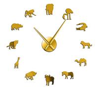 YHZS Animaux africains Silhouette Stickers muraux Bricolage Africain Art Mural Grande Horloge Murale Safari Faune Animal géant décoration Murale Horloge(Or、90CM)