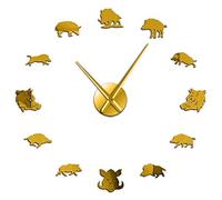 YHZS Sanglier Portrait Autocollant Mural Art Miroir Autocollant Bricolage géant Horloge Murale Sanglier Grande Horloge Murale Chasseur Cadeau-Or,70CM