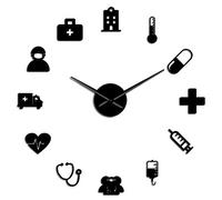 YHZS Santé médicale Ambulance Bricolage Grande Horloge Murale Miroir Acrylique Stickers muraux hôpital Clinique Art déco Horloge-Noir,120CM