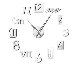 YHZS Styles de nombres mélangés Anglais Arabie Chiffres Romains Moderne Grande Horloge Murale Acrylique Effet Miroir Chiffres Autocollants Bricolage Art Mural géant(argenté、90CM)