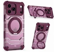 YHZXT Coque avec anneau support pour iPhone 18 Pro Max, coins rembourrés | Bords surélevés de l'écran et de l'appareil photo, dos semi-transparent, coque rigide en polycarbonate, couche souple en TPU