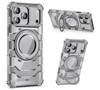 YHZXT Coque avec anneau support pour iPhone 18 Pro Max, coins rembourrés | Bords surélevés de l'écran et de l'appareil photo, dos semi-transparent, coque rigide en polycarbonate, couche souple en TPU