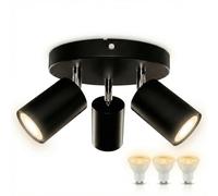 Yiahin Plafonnier 3 Spots Rond Noir, Avec 3 Ampoules GU10 LED 4000K Blanc Neutre. Spot Plafond Orientable Métal, Kit Complet Prêt à Poser pour Cuisine, Bureau, Entrée, Lumière Naturelle