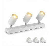 Yiahin Plafonnier Spot Barre Rectangulaire Blanc 3 Têtes, 3x Ampoules LED GU10 3000K Blanc Chaud Incluses, Prêt à l'Emploi. Luminaire Orientable Design Moderne pour Salon, Chambre, Ambiance Cosy