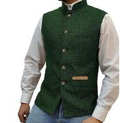 Yiaisafa Gilet à col montant pour homme - En tweed - À chevrons - Rétro - Doublure en laine - Pour mariage et chasse, Vert, S