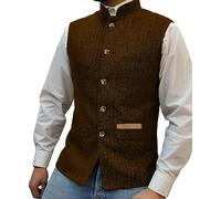 Yiaisafa Gilet à col montant pour homme - En tweed - À chevrons - Rétro - Doublure en laine - Pour mariage et chasse, Orange, 3XL