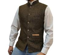 Yiaisafa Gilet à col montant pour homme - En tweed - À chevrons - Rétro - Doublure en laine - Pour mariage et chasse, marron, M