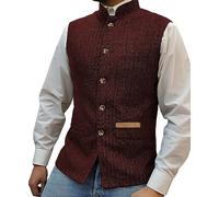 Yiaisafa Gilet à col montant pour homme - En tweed - À chevrons - Rétro - Garçon d'honneur - Doublure en laine vintage - Pour mariage et chasse, bordeaux, XL