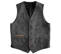 Yiaisafa Gilet business pour homme en tweed Jaged - Vintage - Rétro - Pour mariage - Taille S à 3XL, gris, M