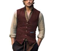 Yiaisafa Gilet en tweed pour homme, style chasse, à carreaux rétro, pour mariage, vintage, décontracté, pour le marié, tailles S-3XL, bordeaux, XL