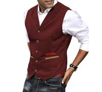 Yiaisafa Gilet formel pour homme en tweed - En laine - Style rétro - Chevrons - Doublure vintage - Pour mariage, garçon d'honneur - Chasse - S à 3XL, bordeaux, S