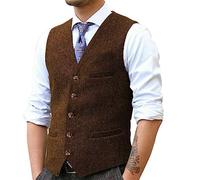 Yiaisafa Gilet rétro en tweed à chevrons pour homme, gilet formel, gilet de costume vintage en laine, marron, S