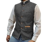 Yiaisafa Gilets en tweed pour hommes avec col roulé, gilets en laine à carreaux rétro, doublés, vintage, pour mariage, chasse, gris, 3XL