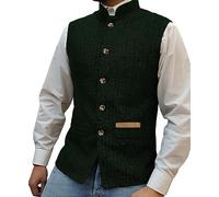 Yiaisafa Gilets pour hommes à col roulé en tweed à carreaux rétro pour garçon d'honneur doublés vintage en laine pour mariage et chasse, vert foncé, M