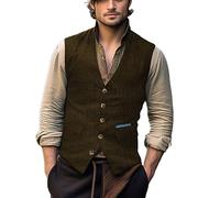Yiaisafa Jaged Costume en tweed pour homme - Gilet rétro à chevrons - Vintage - Mariage - Laine - Décontracté - Marié - S-3XL, marron, XXXL