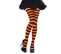 YIAJIA Collants rayés, collants d'Halloween, orange et noir, longueur complète du pied, leggings rayés, bas de bas à rayures taille haute, costumes d'Halloween pour femmes, filles, femmes, sorcière,