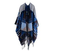 YianBestja Cape Femme Tricot Carreaux Tartan Style avec Gland, Ouverture Extra Large écharpe Châle Poncho Automne Hiver (36-5)