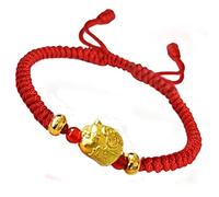 YiAngjGBq Bracelet Feng Shui en argent pur 999 avec breloque cochon du zodiaque rouge - Amulette réglable pour la prospérité, l'argent, la chance (doré)