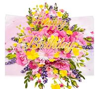 YianHien Carte Anniversaire Femme - Exquise 3D Pop Up Carte Anniversaire avec Fleurs Roses Romantiques - Pour Maman Mamie Femme Petite Amie Tante Fille - Happy Birthday - avec Enveloppe