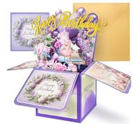 YianHien Carte Anniversaire Femme - Exquise Violet Carte Anniversaire avec Pop Up Beau Fleurs et Gâteau- Pour Maman Mamie Femme Petite Amie Tante Fille - Carte de Joyeux Anniversaire avec Enveloppe