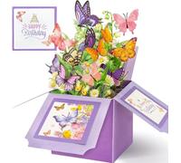 YianHien Carte Anniversaire Femme, Surprise Carte Anniversaire avec Papillon de couleur - Pour Maman Mamie Femme Petite Amie Tante Fille Meilleur Ami - Happy Birthday Carte Pop-Up avec Enveloppe