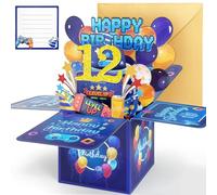 YianHien Carte d'anniversaire de 12 ans pour garçon - Carte pop-up 3D - Pour garçon de 12 ans - Avec manette de jeu « Level Up » - Décoration d'anniversaire cool - Cadeau pour garçons et adolescents