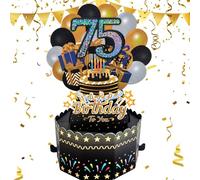 YianHien Carte de Vœux 3d d'anniversaire 75 Ans, Exquise en Or Noir 75 Ans Carte Pop Up avec Enveloppe et Note, Élégant et Créatif Carte de Voeux Happy Birthday pour Grand-Père Grand-Mère Père Mère