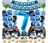 YianHien Décoration Anniversaire Vidéo Jeux Ballons, Ballon en Aluminium XXL Manette de Jeu, Décoration Fête Thème Gamer, Set Ballons Anniversaire Garçon avec Décoration de Gâteau & Bannière (7 ans)