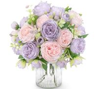 YianHien Lot de 4 bouquets de pivoines artificielles roses et violettes - Bouquet de pivoines artificielles en soie pour mariage, fête, décoration de la maison, décoration de table - Roses en soie