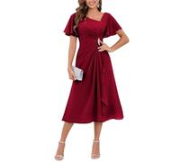 YIANN Classy Tea Longueur Mère de la mariée Robes avec manches pour mariage A Line mousseline de soie robe de soirée formelle, bordeaux, 34