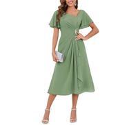 YIANN Classy Tea Longueur Mère de la mariée Robes avec manches pour mariage A Line mousseline de soie robe de soirée formelle, vert sauge, 44