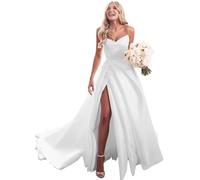 YIANN Élégante robe de mariée en satin pour mariée sans bretelles longue robe de fête de fiançailles avec fente, ivoire, 44