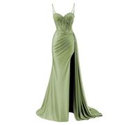 YIANN Robe de bal en satin avec col en V pour femme - Robe de soirée formelle sirène 2025 avec fente, vert sauge, 34