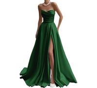 YIANN Robe de bal en satin avec fente plissée sans bretelles, robe de bal longue de soirée formelle, vert émeraude, 38