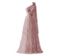 YIANN Robe de bal en tulle brodée de fleurs pour femmes, robes de soirée formelles à une épaule florale, vieux rose, 38