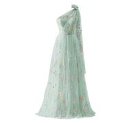 YIANN Robe de bal en tulle brodée de fleurs pour femmes, robes de soirée formelles à une épaule florale, vert menthe, 38