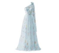 YIANN Robe de bal en tulle brodée de fleurs pour femmes, robes de soirée formelles à une épaule florale, bleu clair, 40