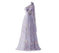 YIANN Robe de bal en tulle brodée de fleurs pour femmes, robes de soirée formelles à une épaule florale, violet, 42