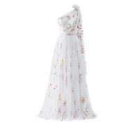 YIANN Robe de bal en tulle brodée de fleurs pour femmes, robes de soirée formelles à une épaule florale, blanc, 58 Grande taille