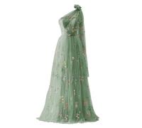 YIANN Robe de bal en tulle brodée de fleurs pour femmes, robes de soirée formelles à une épaule florale, vert sauge, 56 Grande taille